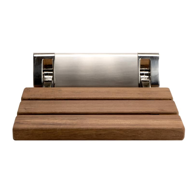 Brushed Nickel 14" Folding Teak Wood Shower Seat Bench