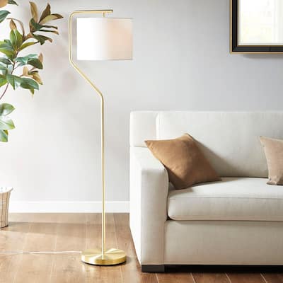 Cusp Barn 1-Light Metal Stand Gold Base Floor Lamp, Linen Drum Shaped Shade Floor Lamp for Living Room