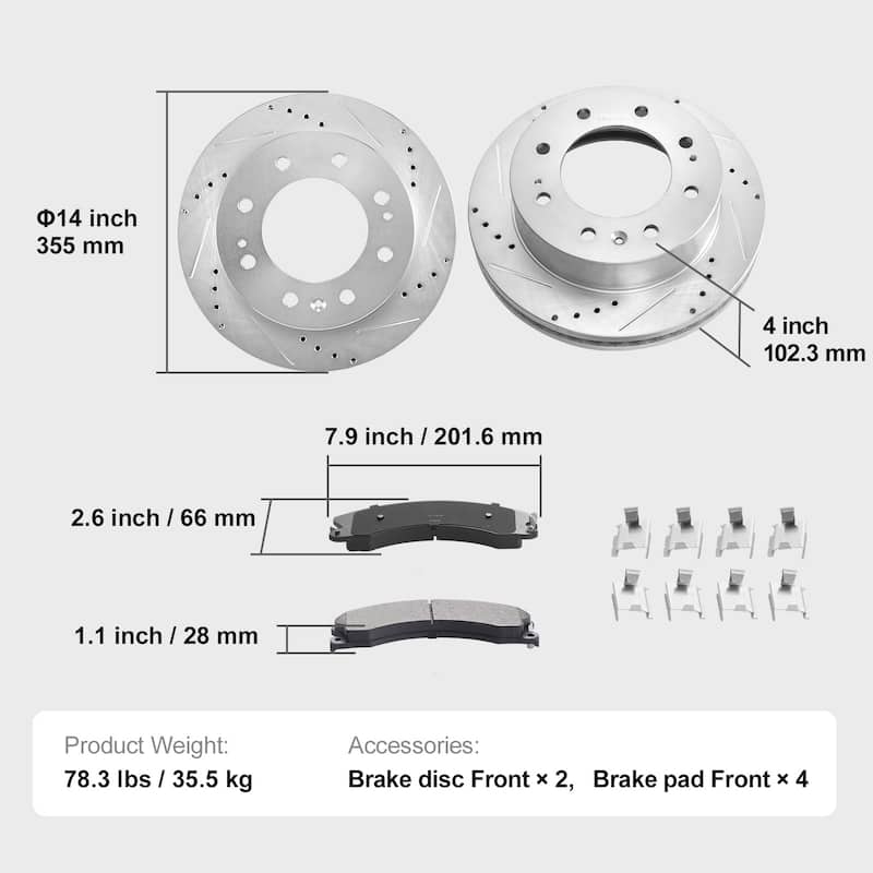 Front and Rear Brake Kit Drilled and Slotted Brake Rotors Ceramic Brake Pads Replacement