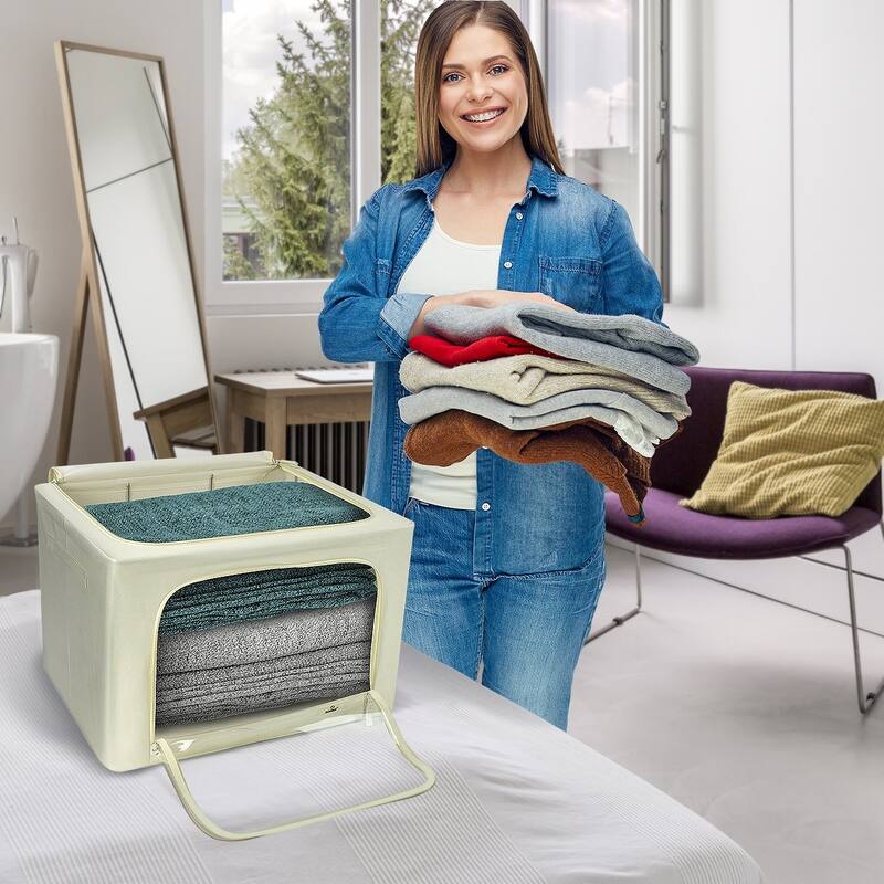 Storage Bins, Foldable Stackable Container Organizer Set with Large Window & Carry Handles