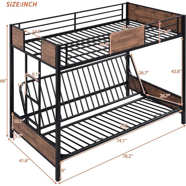 TwinOverFuton/Ful Metal Bunk Bed with Guardrails and Ladder Bed