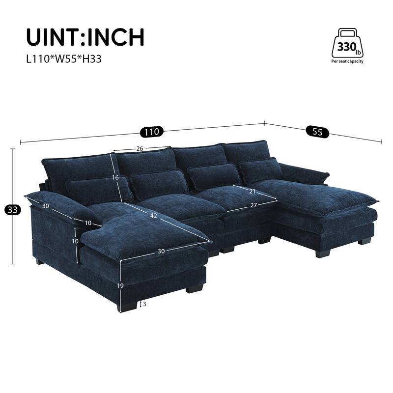 Modular U-Shaped 6-Seat Sofa with Chaise, Double Cushion Upholstered Sleeper for Living Room