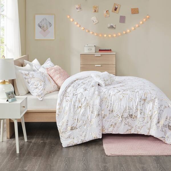 Jennifer Gold Metallic Printed Floral Comforter Set By Intelligent Design Overstock 28895695
