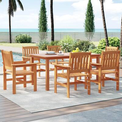 Costway 7 PCS Patio Wood Dining Table Set with 2” Umbrella Hole - See Details