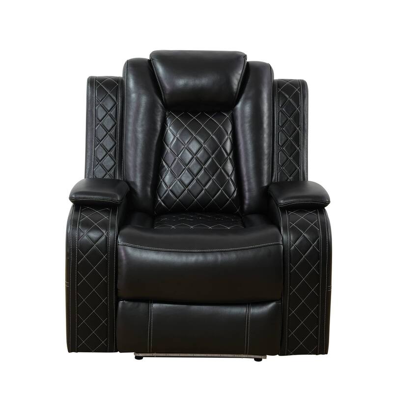 Black Breathing Leather Living Room Sectional Recliner Chair - Black