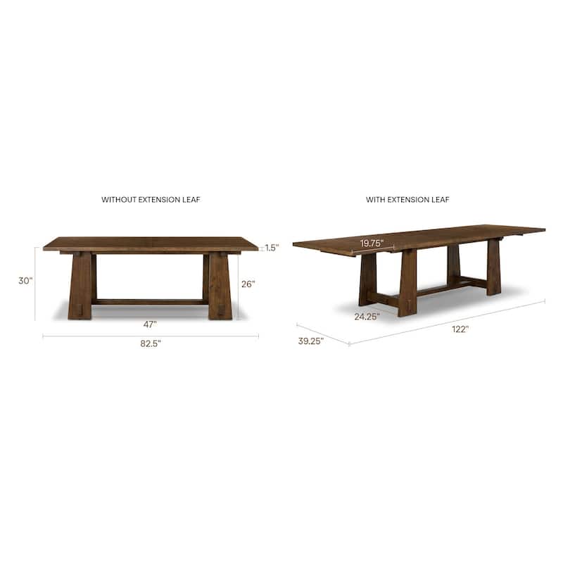 Poly & Bark Combe Solid Pine Wood Extension Dining Table (82.5" - 122")
