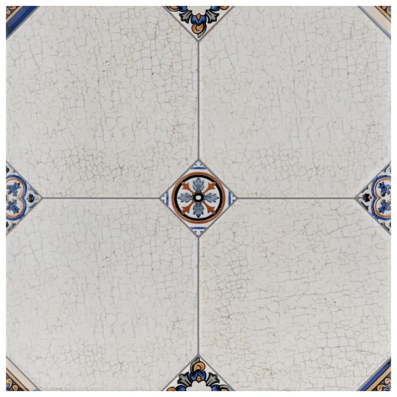 Merola Tile Manises Decor Blanco 13-1/8" x 13-1/8" Porcelain Floor and Wall Tile
