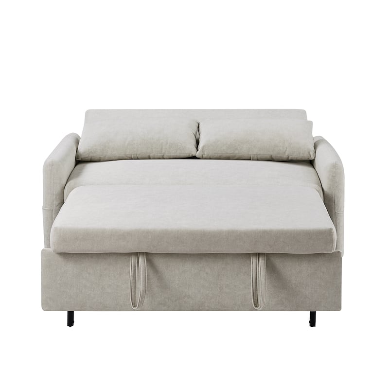3-in-1 Pull Out Sofa Bed, Couch Bed with Adjsutable Back and Storage Pockets, 2 Seater Sofa with 2 Soft Pillows and USB Ports