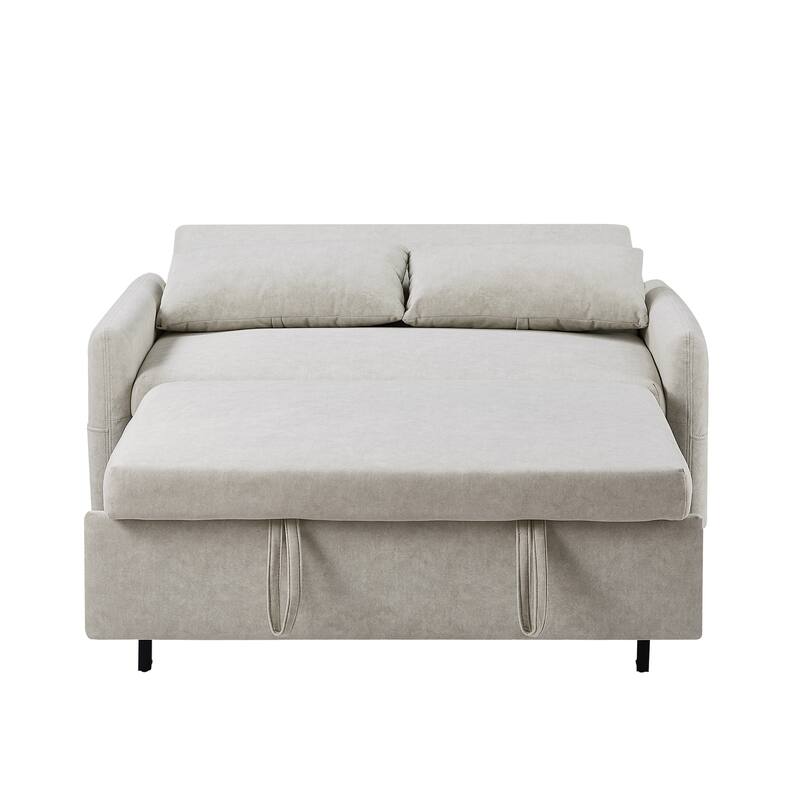 Loveseat Convertible Pull-out Sleeper Sofa Bed Adjustable Backrest Lounge Couch w2 Pillows & Storage Pockets, USB Ports