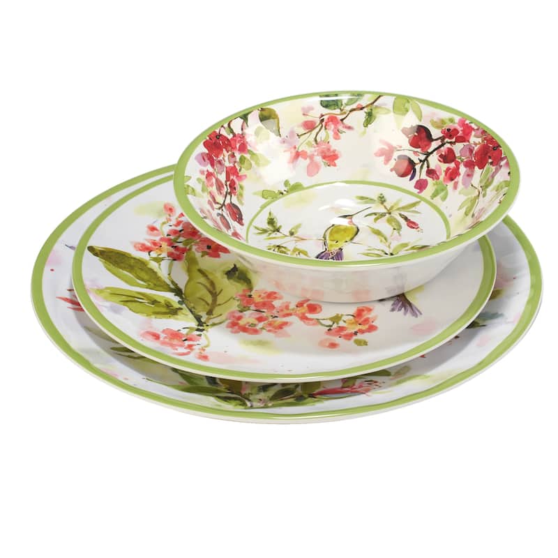 Certified International Hummingbirds Melamine 12-piece Dinnerware Set, Service for 4
