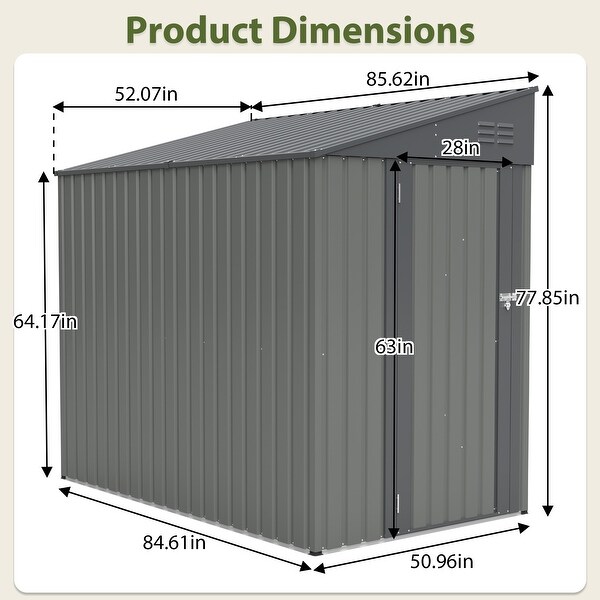 4x7 Ft Lean-To Shed,Heavy-Duty Steel Outdoor Storage for Garden
