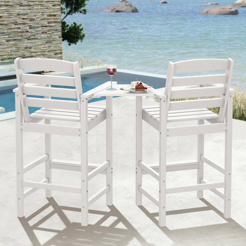 HDPE 2-Piece High Bar Stool Set with Umbrella-Compatible Connecting Panel