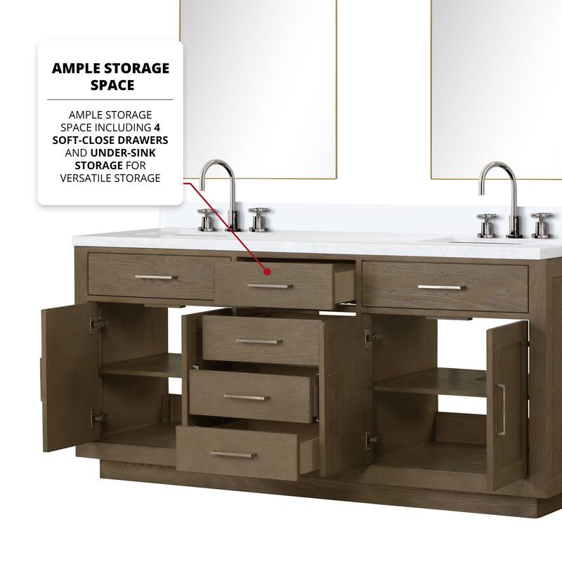 Abbey 60 in W x 22 in D Black Oak Double Bath Vanity, Cultured Marble Top, Faucet Set, and 28 in Mirrors