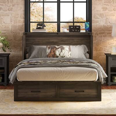 Foldable Platform Bed with Large Storage Drawer