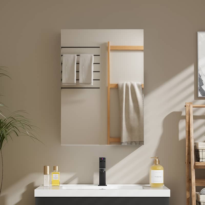 Multi-Function Mirror Cabinet Wall-Mounted Storage with Adjustable Organizer Boxes - Grey