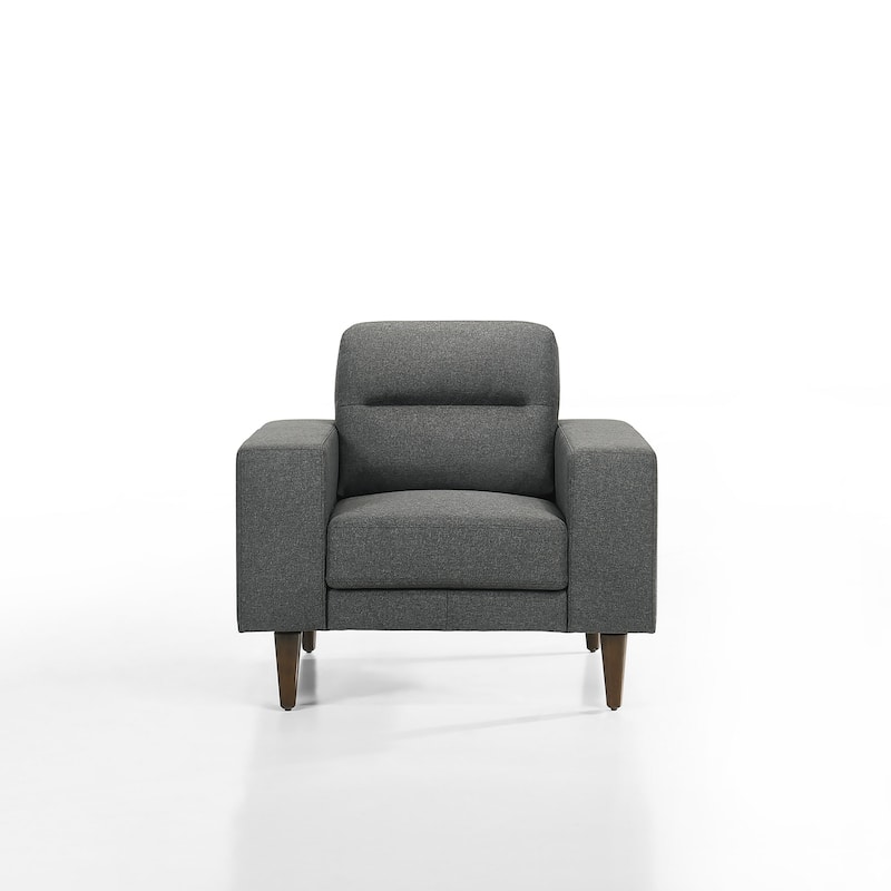 Vile Accent Chair, Plush Gray Fabric, Classic Tapered Solid Wood Legs