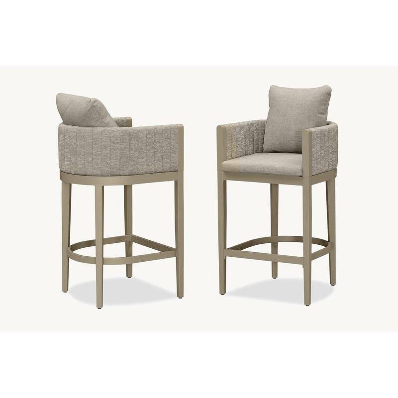 PURPLE LEAF Bar Stool Set of 2 Outdoor Rattan Bar Chair with Back Metal Bar Height Stool Wicker Barstool Dark Grey - BarHeight-Cream
