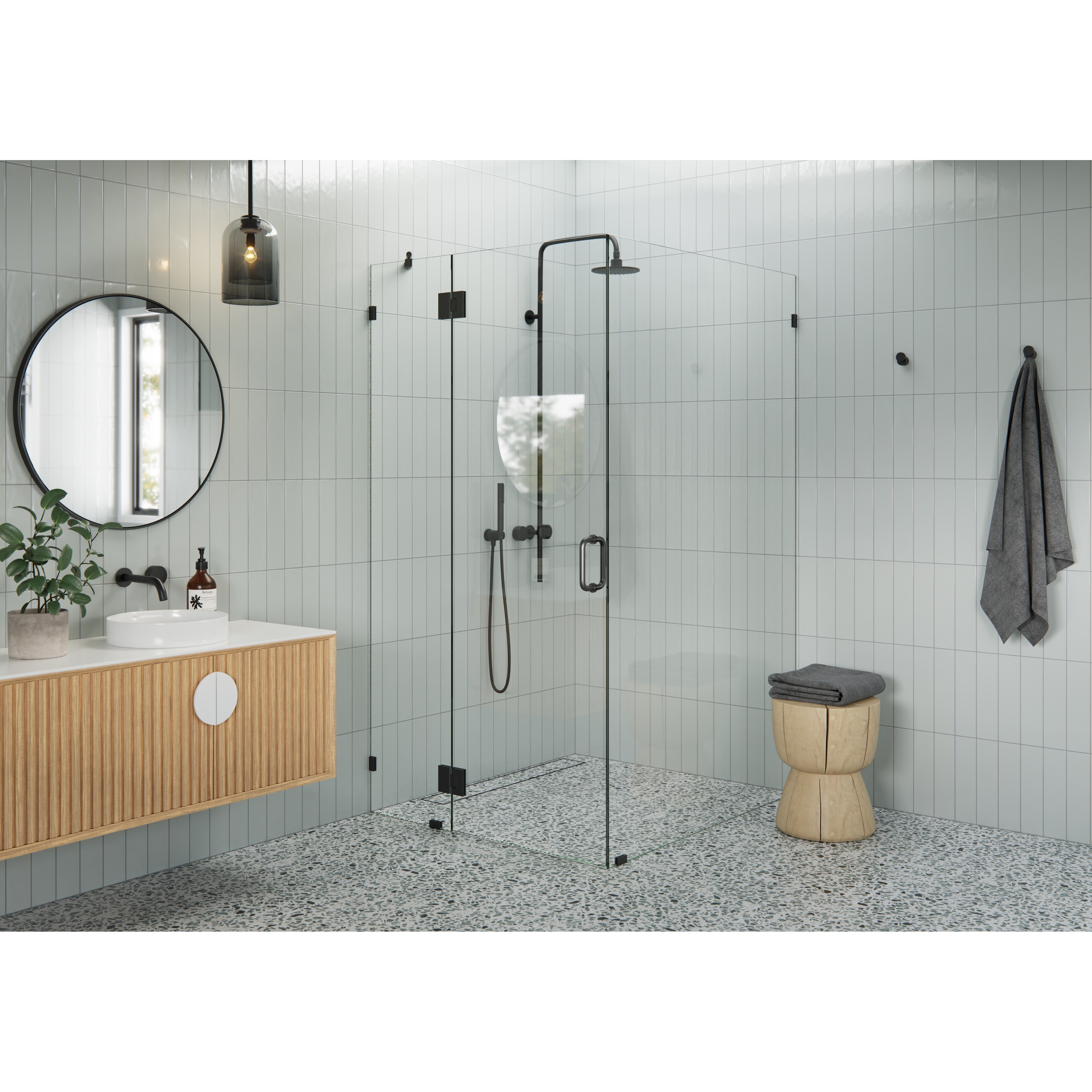 Glass Warehouse 78" x 43" x 43" Frameless 90 Degree Shower Enclosure - Glass Hinge