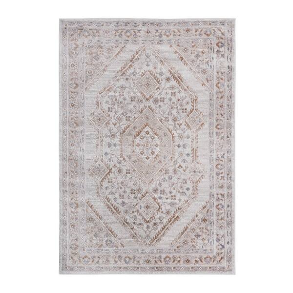 slide 2 of 5, LOOM & LUXE Collection Cream/Ivory/Bordered Non-Shedding Area Rug 120" D x 93" W x 0.35" H