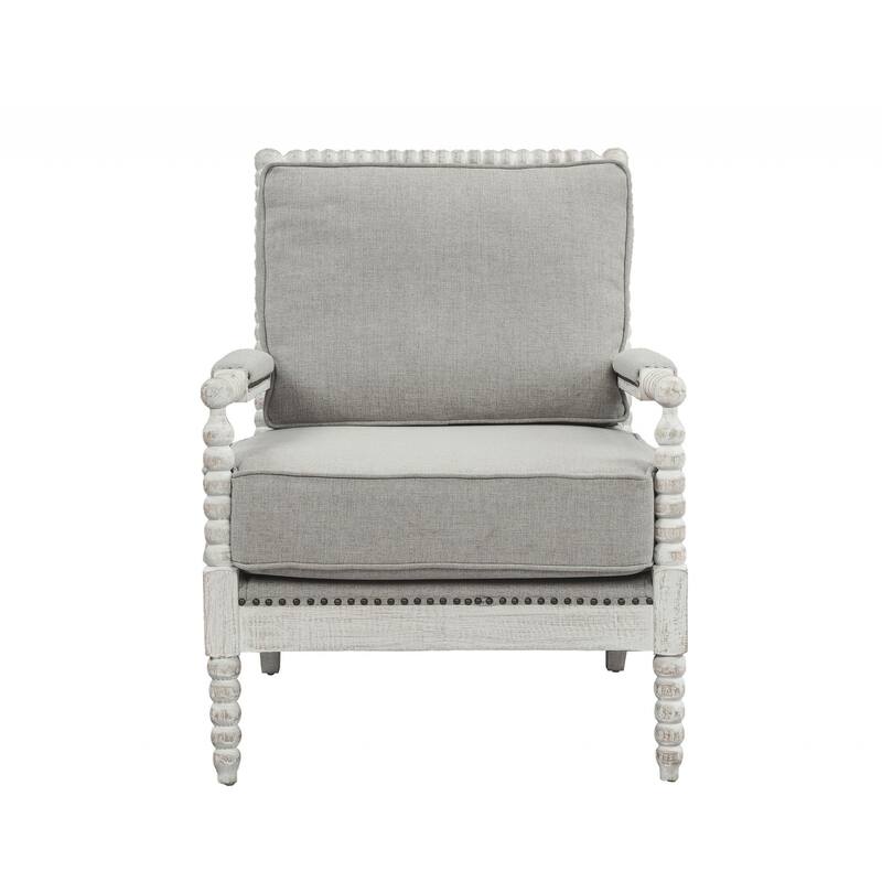 HomeRoots 35" Gray Linen And Light Oak Solid Color Club Chair - 35