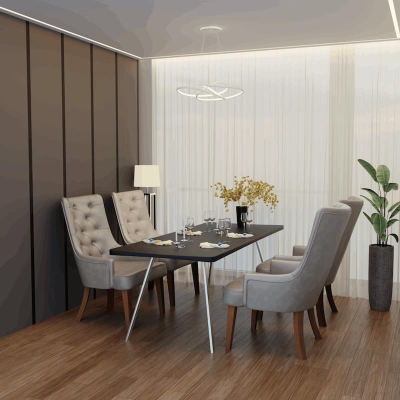 Dining Chair in Leather/Velvet Diamond-Tufted Design Side Chair in Rubberwood