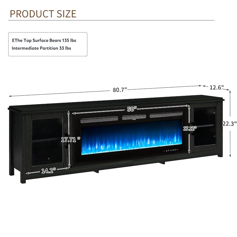 80" Fireplace TV Stand, Entertainment Center with 50" Electric Fireplace
