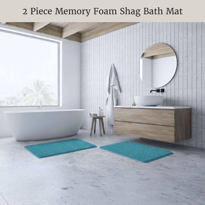 Bathroom Rugs - 2-Piece Memory Foam Bathroom Set with Chenille Shag Top and Non-Slip Base by Windsor Home