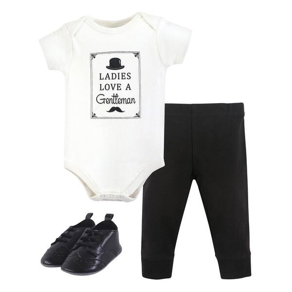 slide 1 of 1, Hudson Baby Infant Girl Cotton Bodysuit, Pant and Shoe 3pc Set, Ladies Love 0-3 Months - Ladies Love