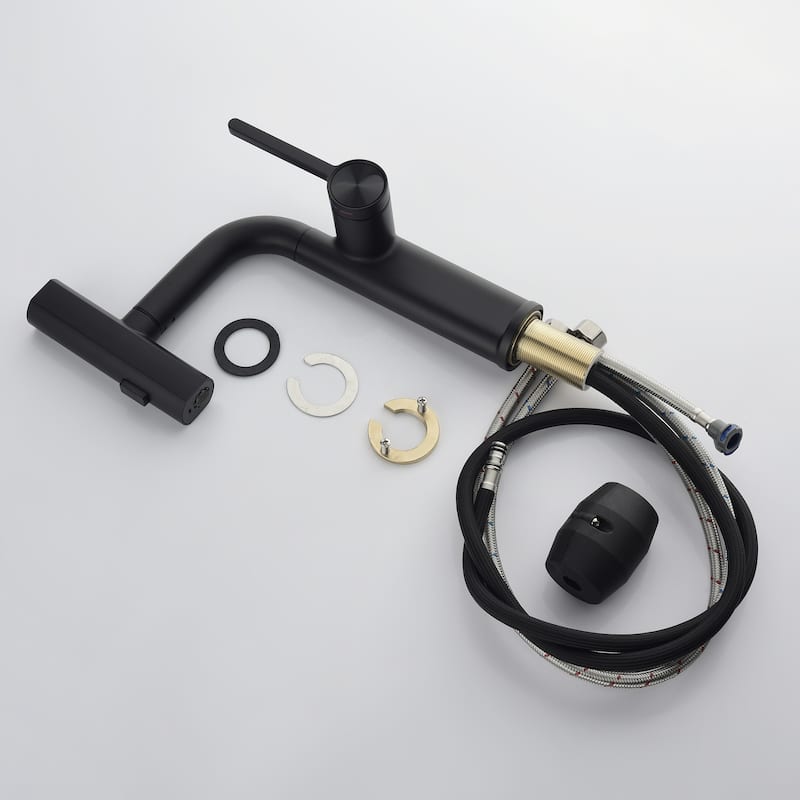 Single Handle Pull Out Bathroom Faucet with Sprayer Brass 1 Hole Matte Black Bathroom Sink Basin Faucets with Pull Out Sprayer