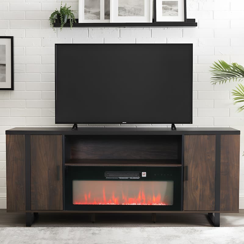 72" Farmhouse Walnut Wood Console TV Stand with Adjustable Shelves