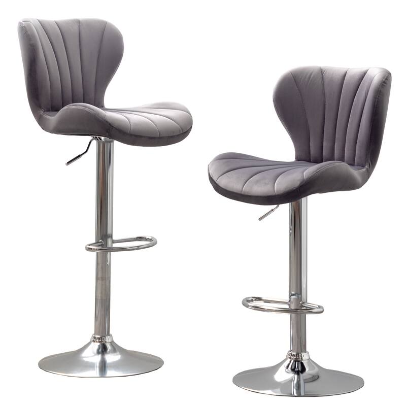Upholstered Adjustable Swivel Barstools for Dining Room, Set of 2