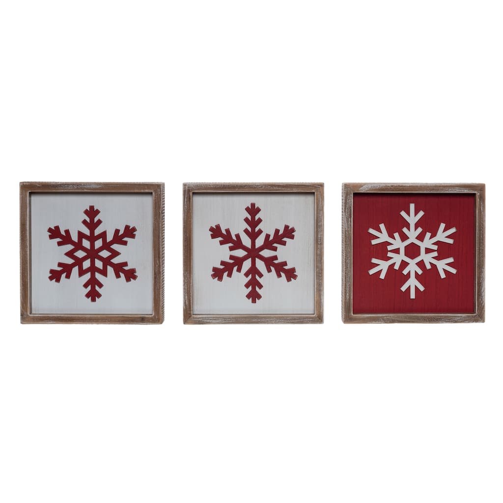 Transpac Wood Layered Snowflake Block Decor Set of 3 Christmas Home Decorations