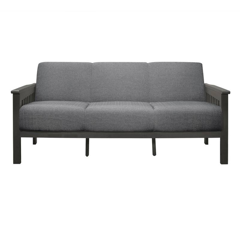 Wiston 72 Inch Sofa, Soft Gray Polyester, Dark Gray Solid Rubberwood