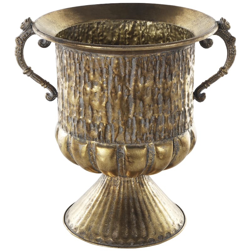 Metal Urn Shaped Decorative Vase with Hammered Details - Gold - Roche River Decor - Gold