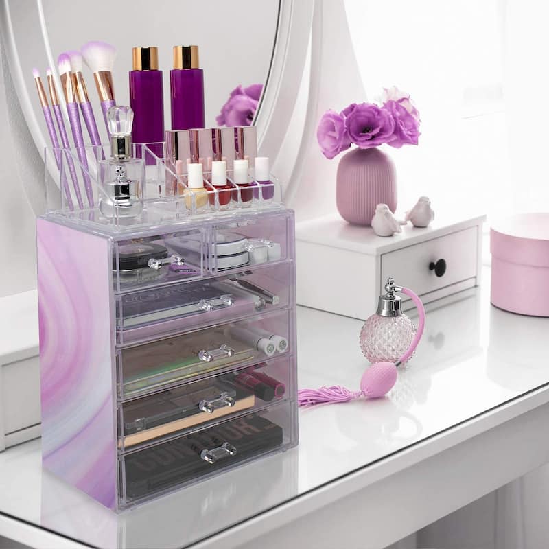 Acrylic Cosmetics Makeup Storage Case Display Set - 6 Drawers & Slots