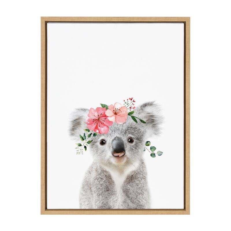 Kate and Laurel Sylvie Flower Crown Koala Framed Canvas by Amy Peterson