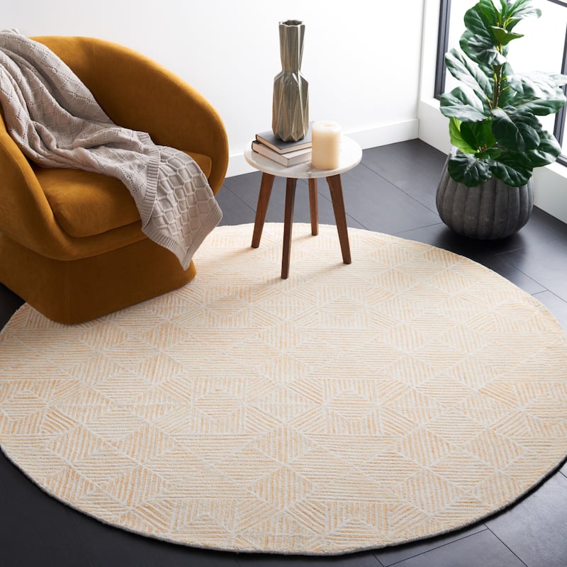 SAFAVIEH Handmade Abstract Harmanna Modern Wool Rug - 6' Round - Gold/Ivory