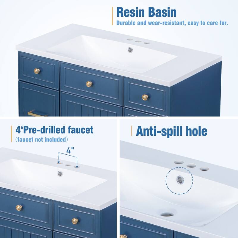 Modern 36-Inch Free-Standing Vanity with Single Sink, Storage Drawers & Adjustable Shelf