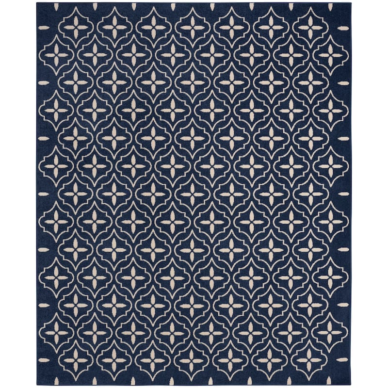 Nourison Sandy Indoor / Outdoor Blue Moroccan Area Rug - 8' x 10' - Navy/Ivory