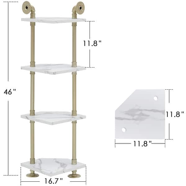 dimension image slide 1 of 3, ivinta Corner Bookshelf with Storage, Wall Mount Pipe Open Shelves for Corner