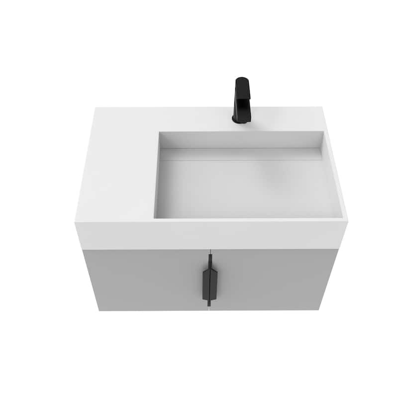 Amazon 30" Wall Mounted Bathroom Right Basin Vanity Set w/ White Top