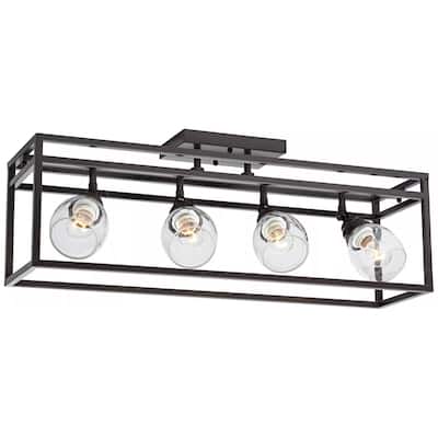 Bronze Linear Pendant Chandelier 29 1/2" Modern 4-Light LED Fixture - 29" x 11"
