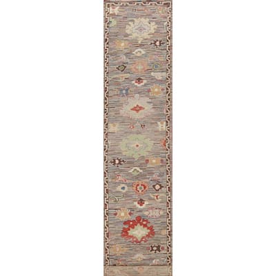 Hand Knotted Oriental 100% Wool Carpet Transitional Floral Multi-Colored Oushak Runner Rug - 19' 11'' X 2' 7''