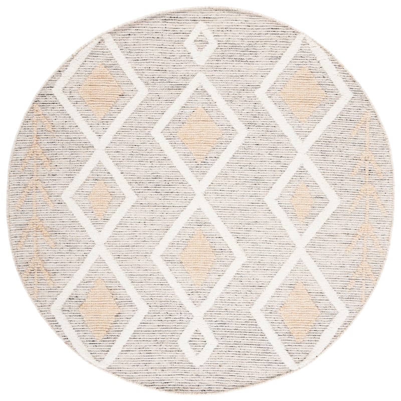 SAFAVIEH Handmade Vermont Sebrina Boho Wool Rug - 6' Round - Gold/Ivory