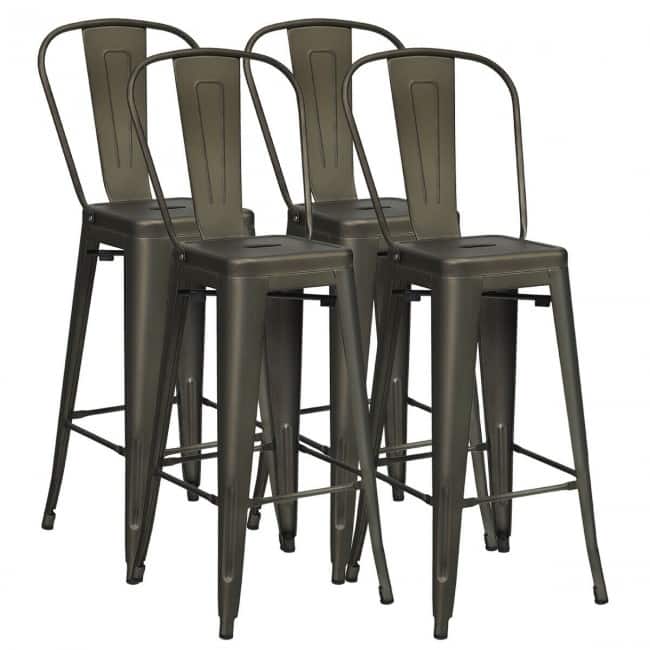 30" Height Set of 4 High Back Metal Industrial Bar Stools - 17" x 17" x 46" (L x W x H)