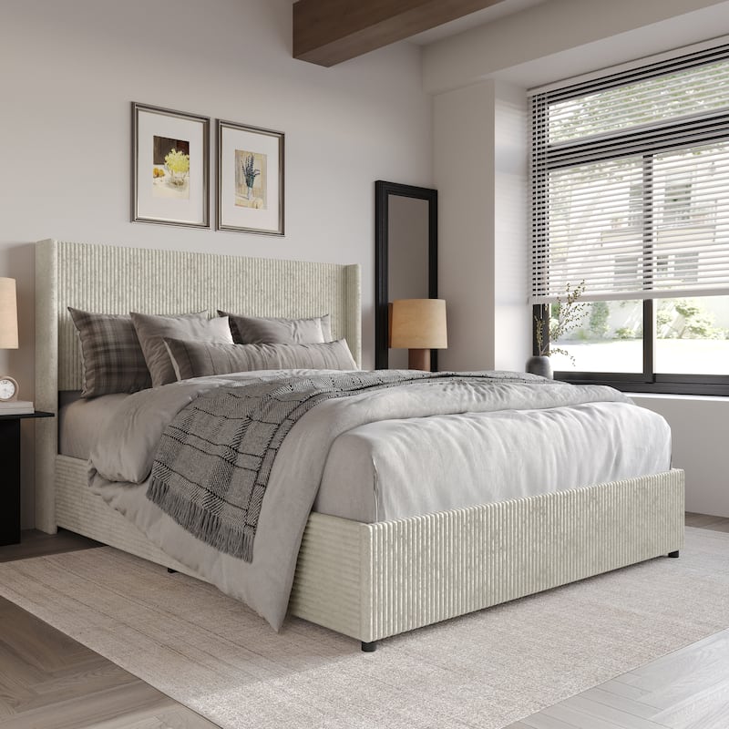 CraftPorch Luxury Wingback Platform Lift Up Storage Bed