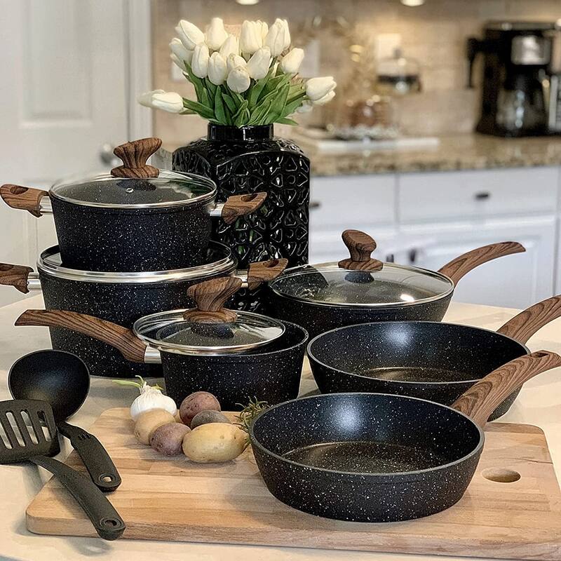Kitchen Academy Nonstick Granite-Coated 12/15-piece Cookware Set