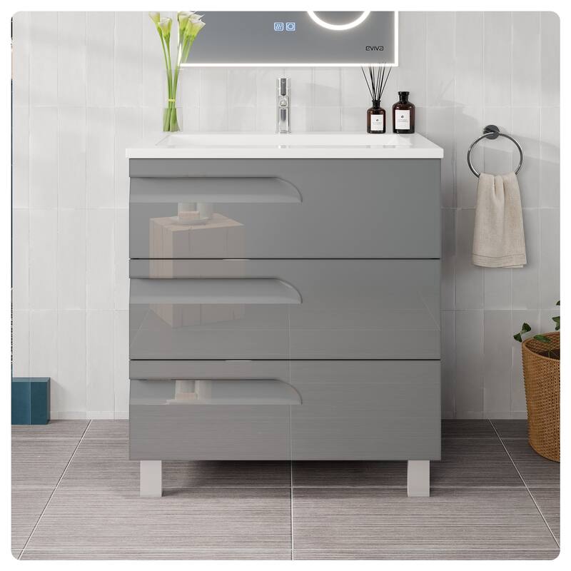 Eviva Joy 28"W Bath Vanity with Porcelain Top & Integrated Sink