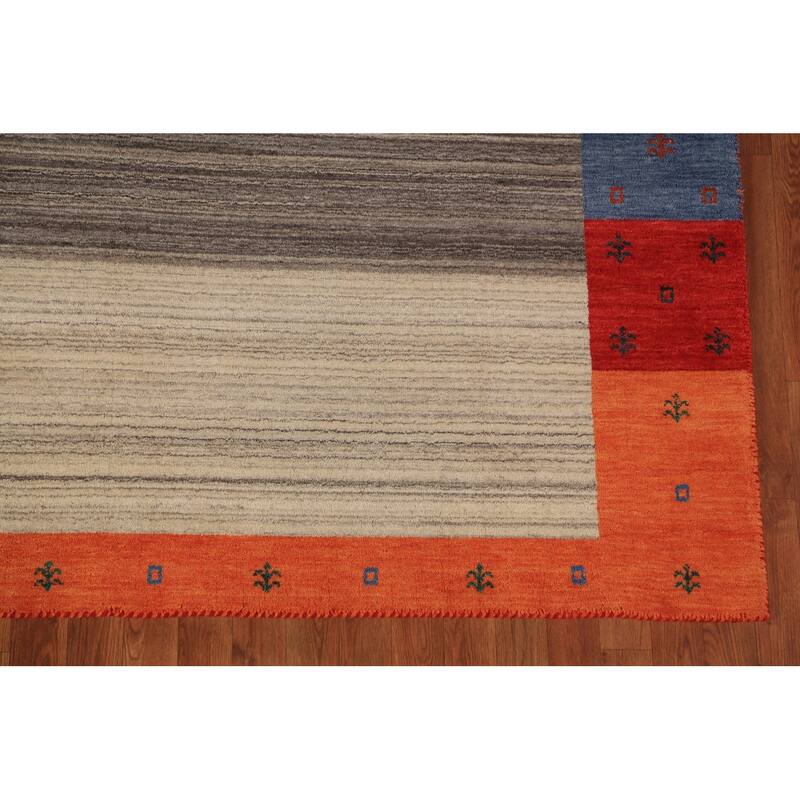 Striped Gabbeh Oriental Area Rug Handmade Wool Carpet - 6'7"x 9'8"