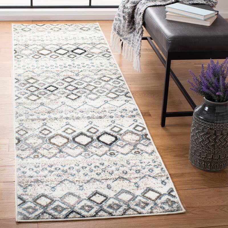 SAFAVIEH Amsterdam Iskra Moroccan Boho Rug - 2'3" x 6' Runner - Ivory/Grey